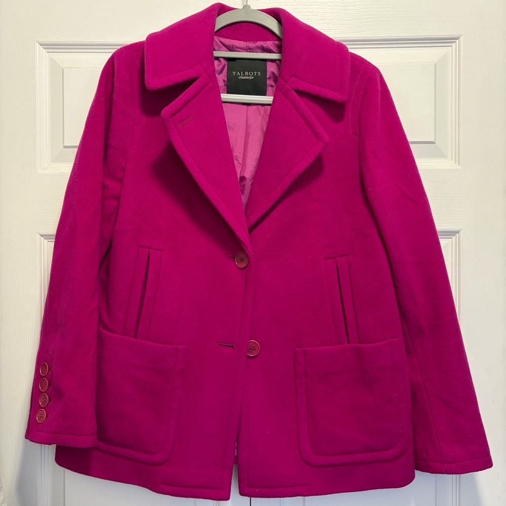 Talbots Fuchsia Pea Coat‎ Women's 8  wool blend